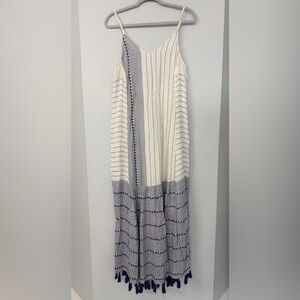 SAYLOR women’s large navy white tassel fringe maxi spaghetti strap maxi dress